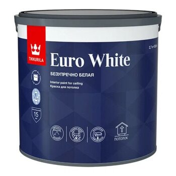 Краска для потолка Tikkurila/Tikkivala Euro White белая глубокоматовая (2,7 л)